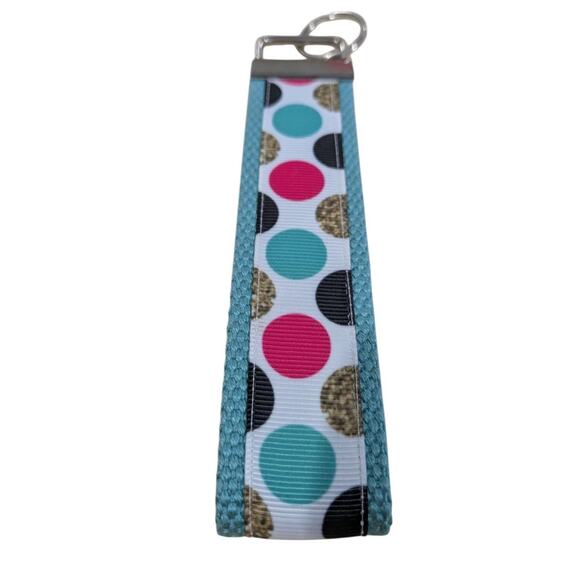 Polka Dot Keychain Wristlet Handmade Fabric Key FOB Teal Black Pink Gold Dots - Picture 7 of 7